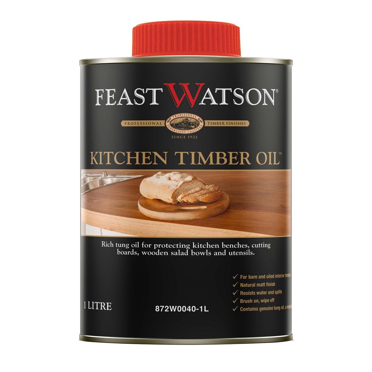 Feast Watson 1L Kitchen Timber Oil, Clear Oil Based Waterproof Splatter Resistant