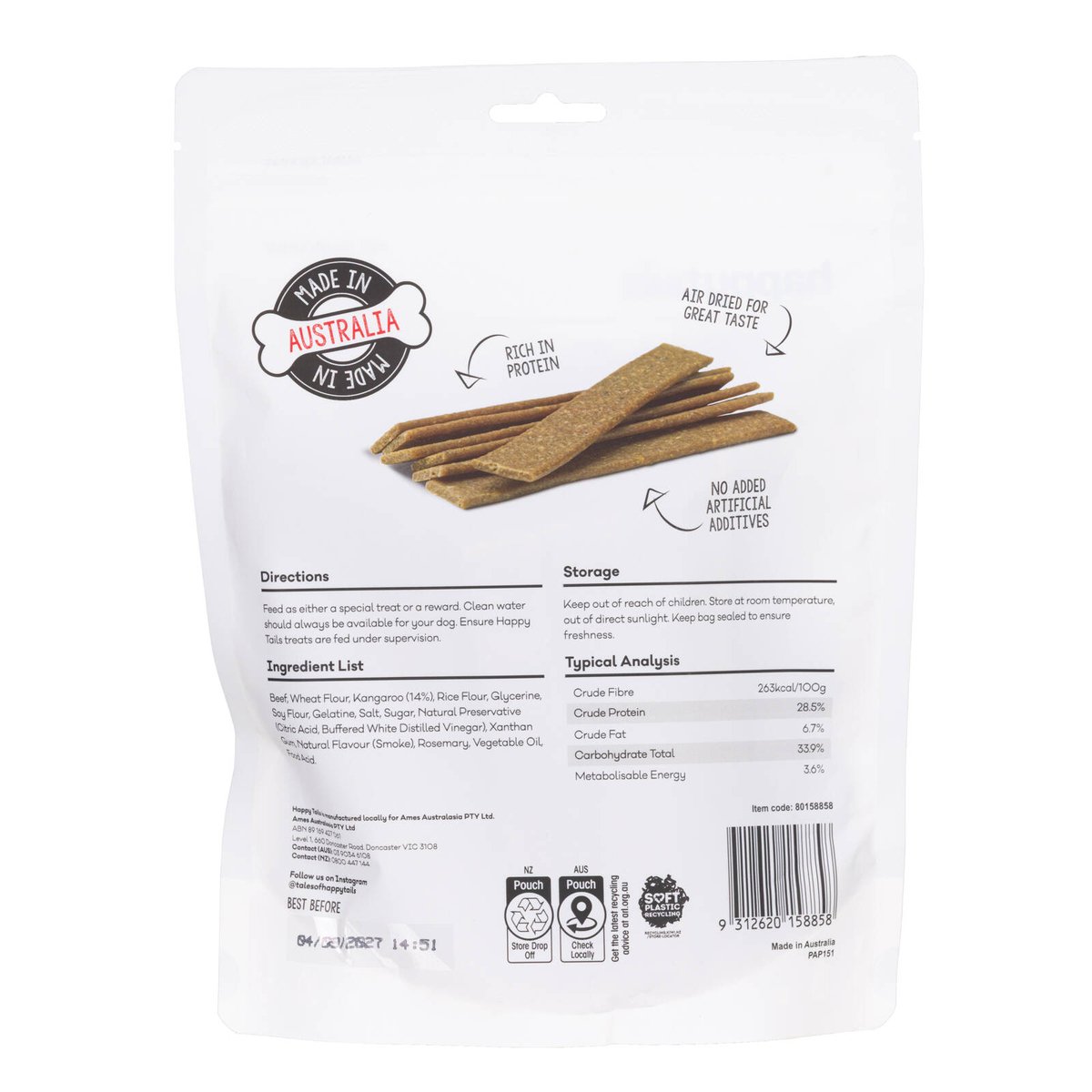 Happy Tails 400g Kangaroo Straps Dog Treats Australian Made