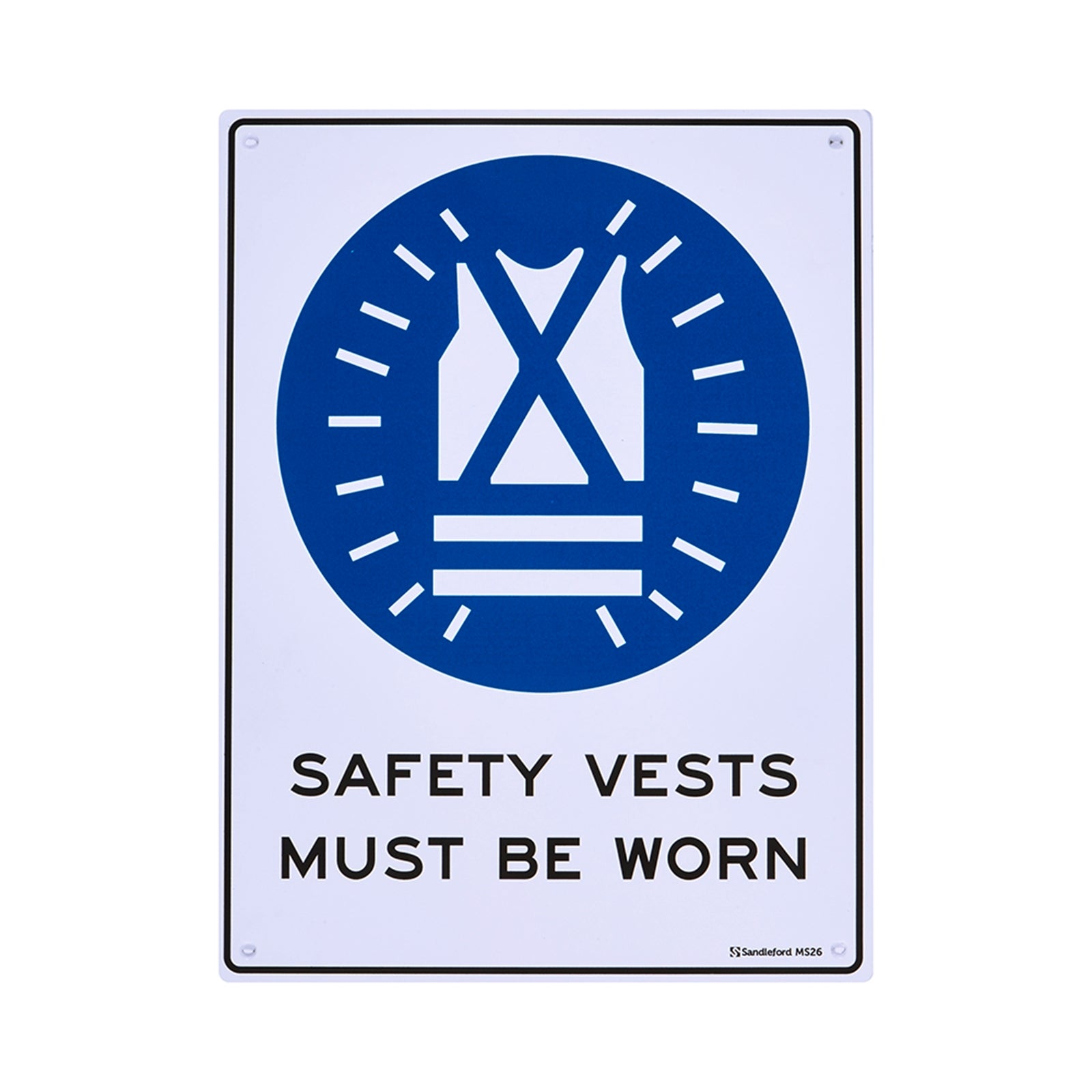 Sandleford Safety Vests Must Be Worn Sign 300 x 225mm Polypropylene White/Black/Blue