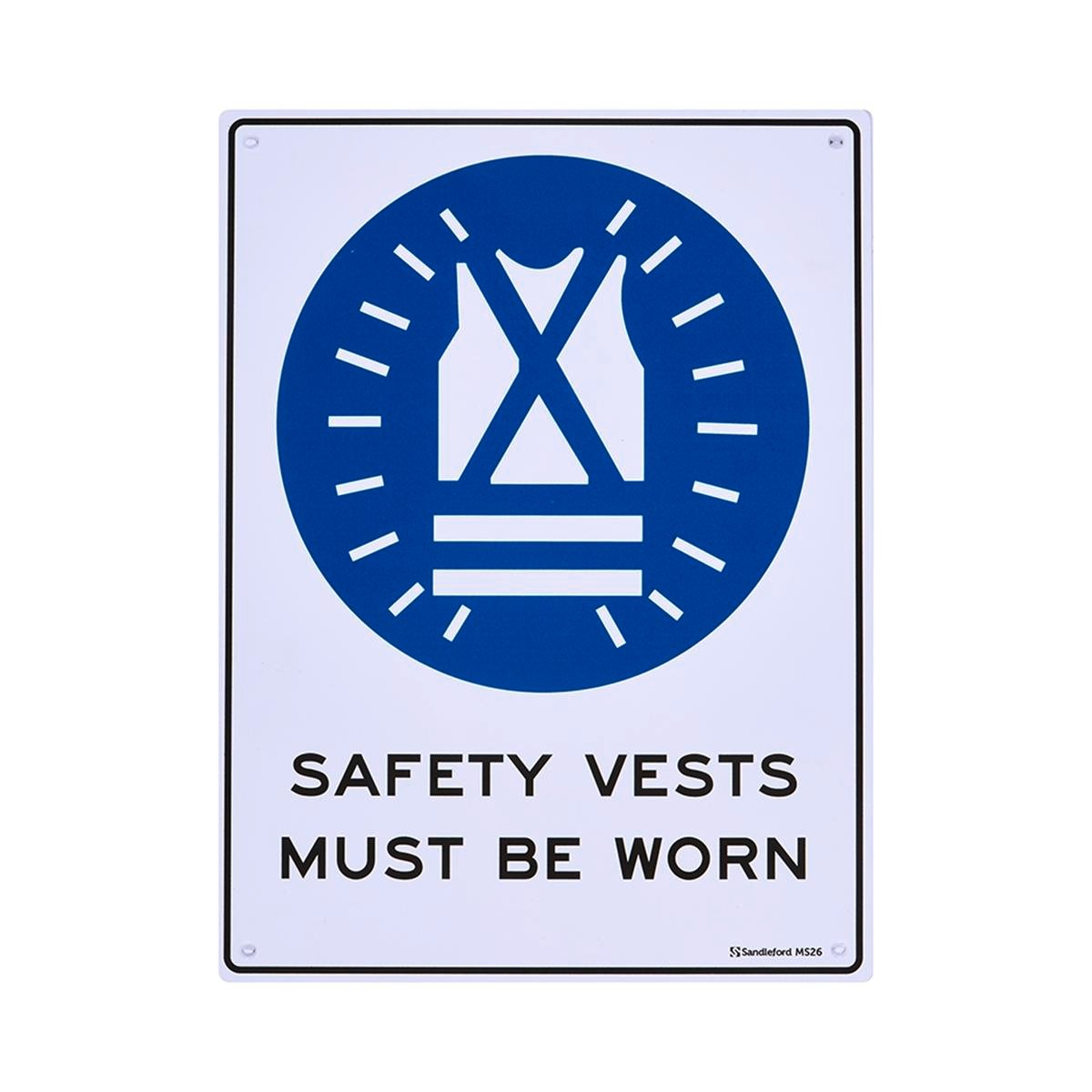 Sandleford Safety Vests Must Be Worn Sign - 300 x 225mm - Polypropylene - UV Resistant - SuperSaverAU - view 1
