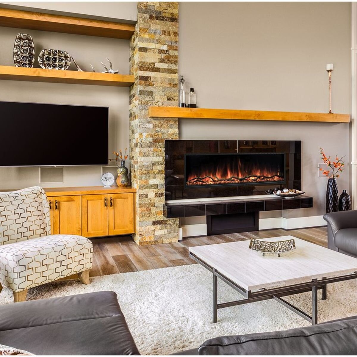 Modern Flames Landscape Pro Slim 80" Gen 1 Built-In Electric Fireplace - Hybrid-FX Flames - LPS-8014-INT