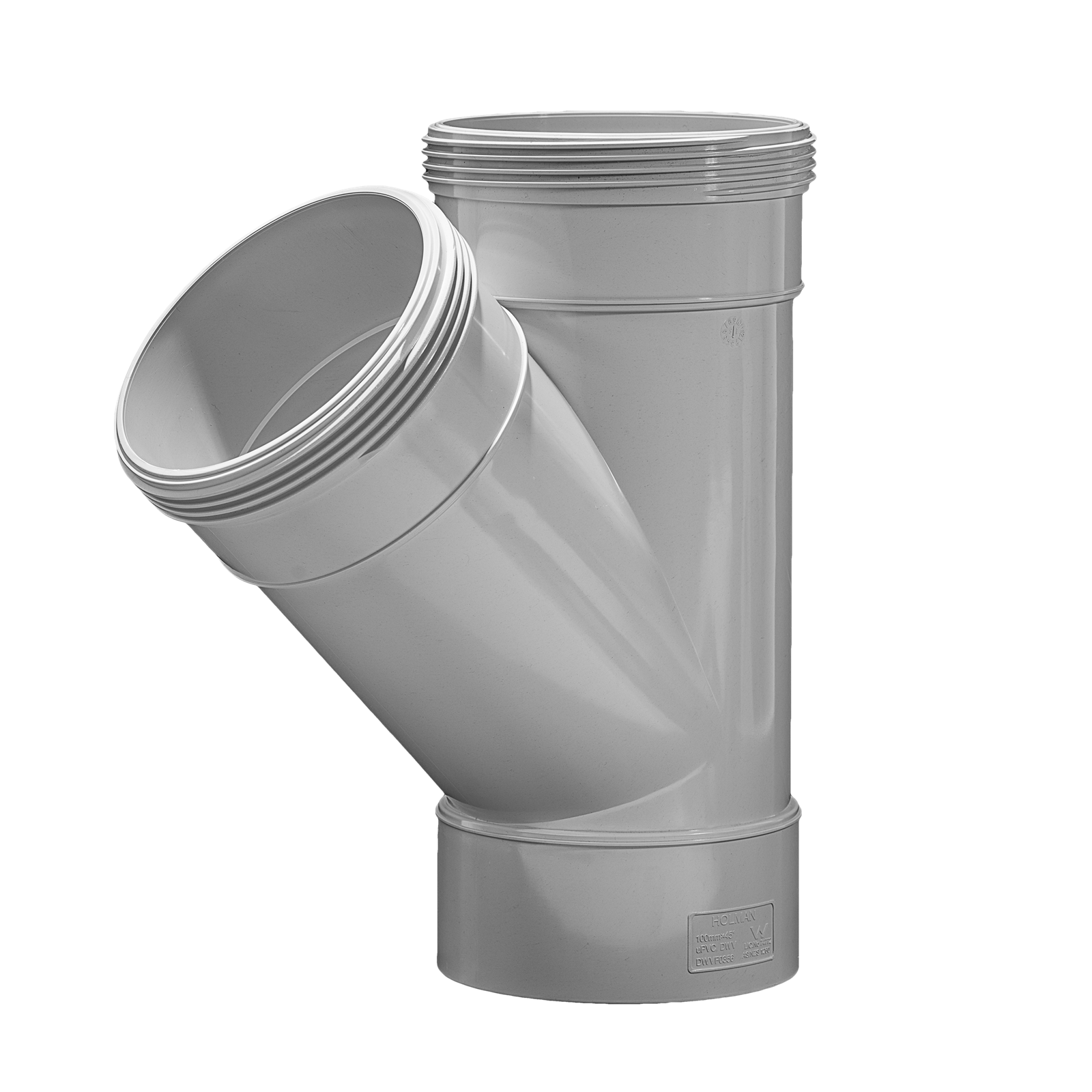 Holman 100mm 45° Female and Female PVC DWV Plain Junction, Underground Rated, Grey