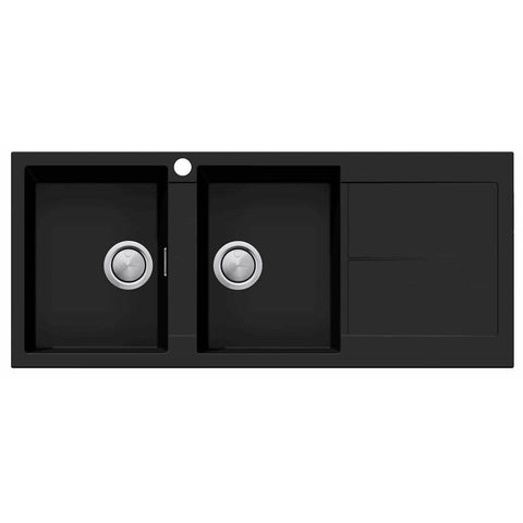 Oliveri Santorini double bowl topmount granite sink with right-hand drainer - matte black - ST-MB1516-OF