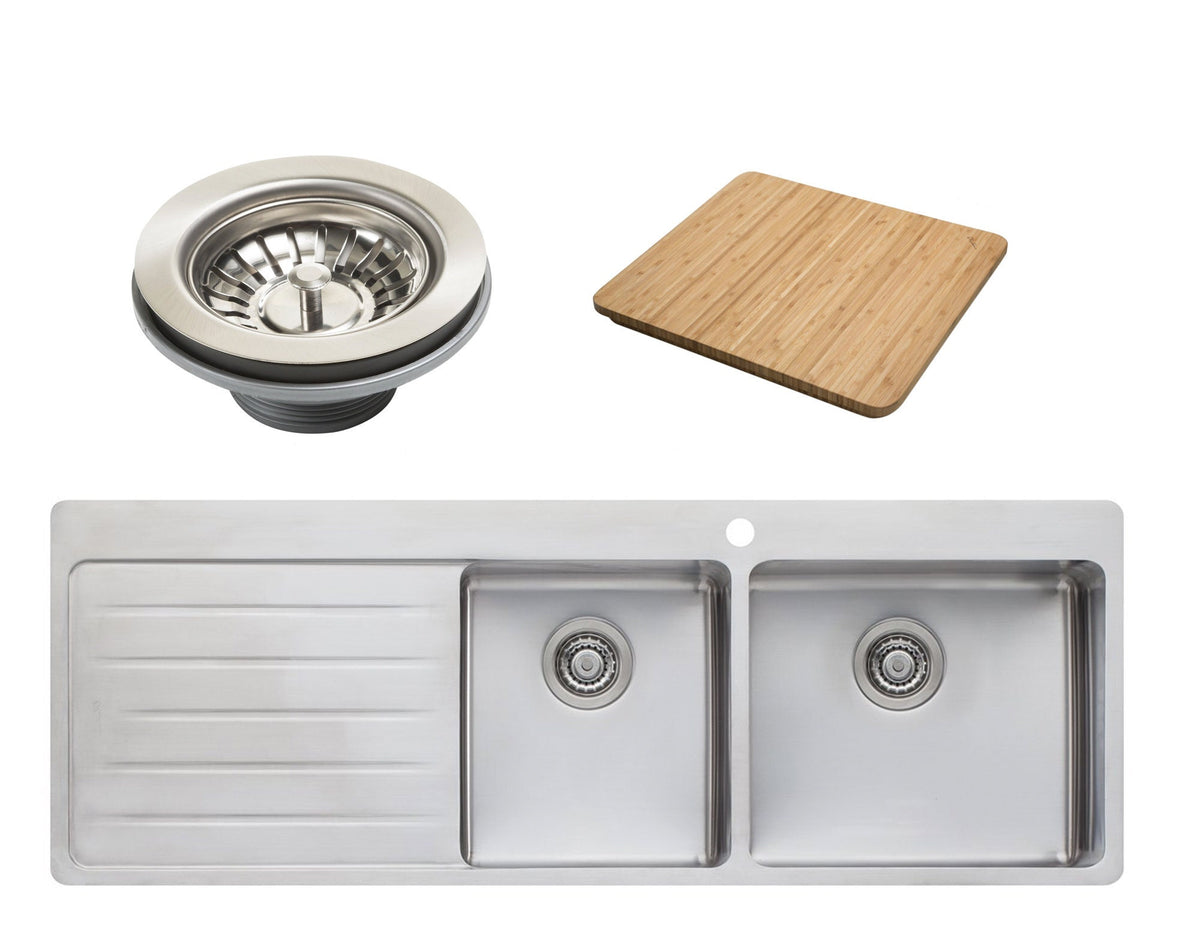 Oliveri Sonetto 1415mm 1 and 3/4 Bowl Topmount Sink - Left Hand Drainer, Bamboo Chopping Board - SN1012