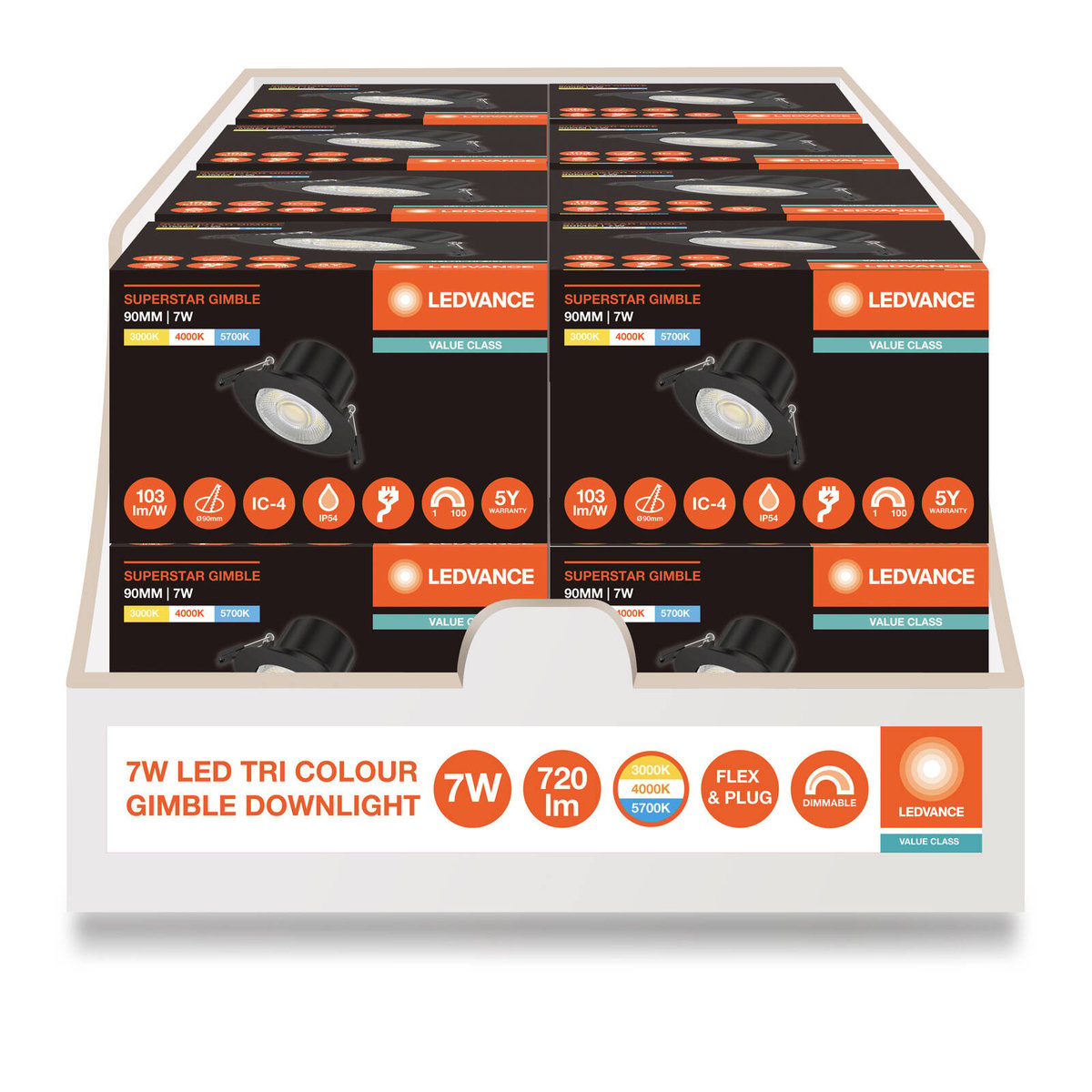 Ledvance Downlight Gimble LED 90mm Black 7W - Tri Colour - Dimmable - SuperSaverAU - view 2