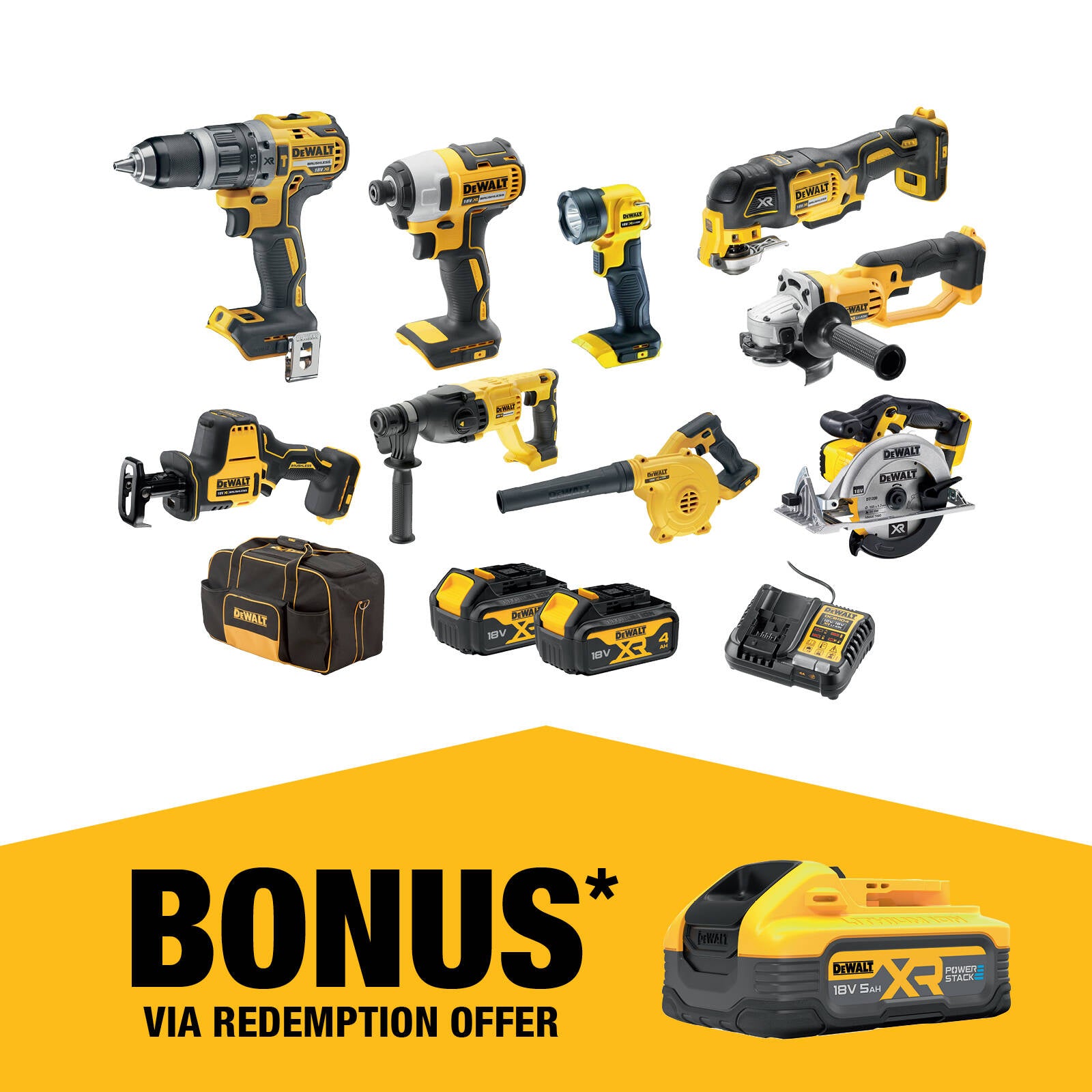 DeWALT 18V XR Cordless 9 Piece 4.0Ah Combo Kit DCZ901M2-XE