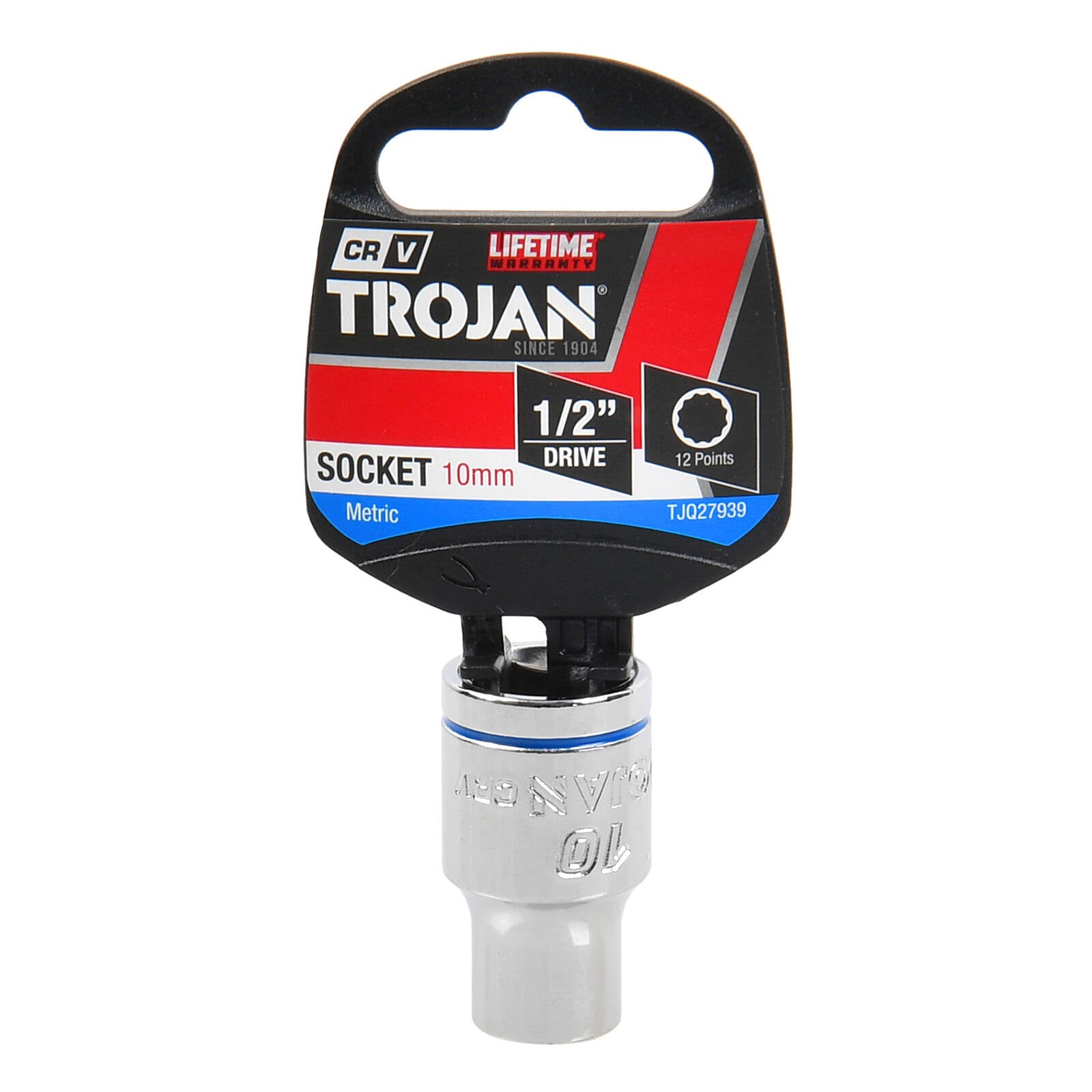Trojan 10mm Socket, 1/2" Drive, Chrome Vanadium, 12 Point
