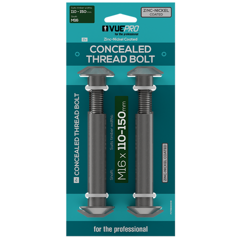 VUEPRO Concealed Thread Bolt M16 110-150mm, Zinc Nickel Coated Steel, 2 Pack