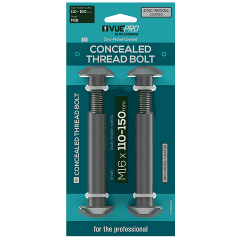 VUEPRO Concealed Thread Bolt M16 110-150mm, Zinc Nickel Coated Steel, 2 Pack
