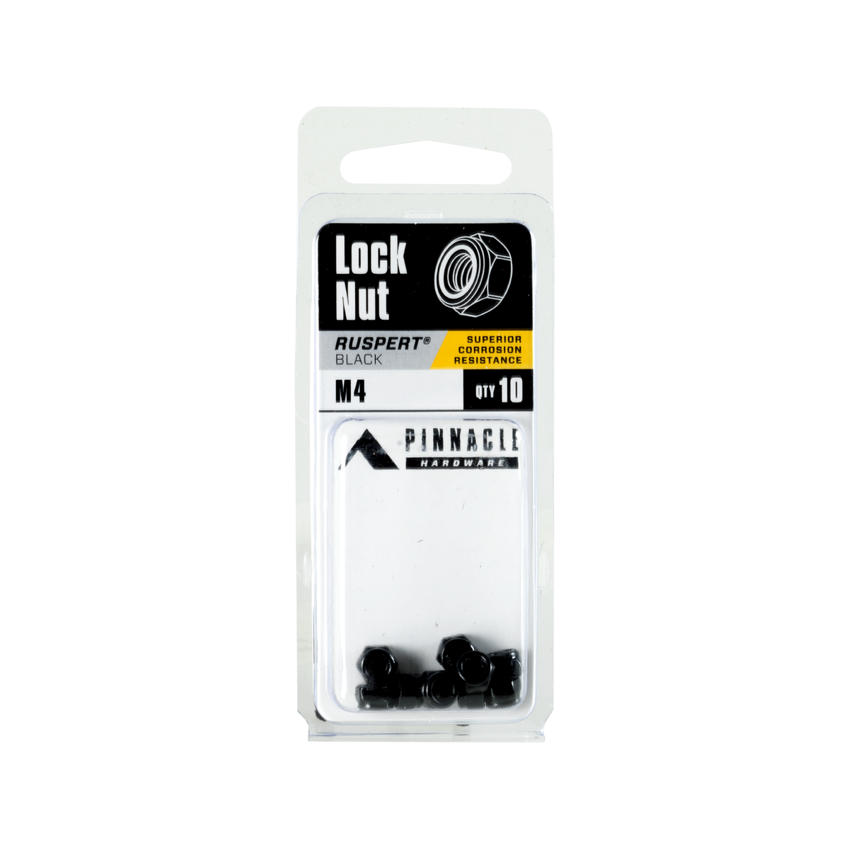 Pinnacle M4 Black Ruspert Nylon Lock Nut 10 Pack Vibration-Resistant Fastener