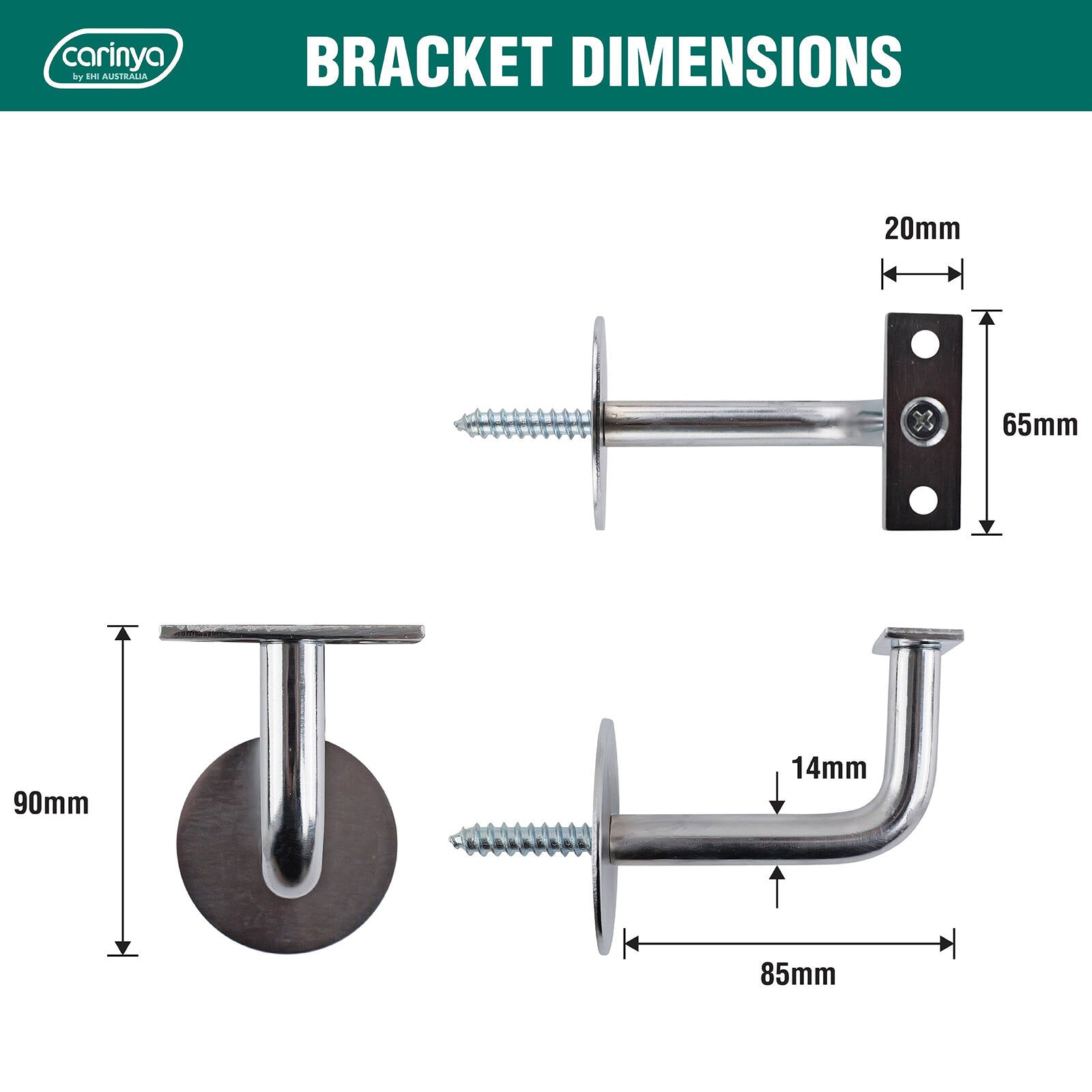 Carinya Chrome Plated Steel Curved Top Angle Handrail Bracket