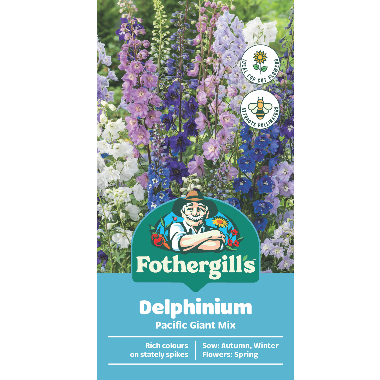 Mr Fothergill's Delphinium Pacific Giant Flower Seeds - Tall Border Spikes, Mixed Colours, 200cm