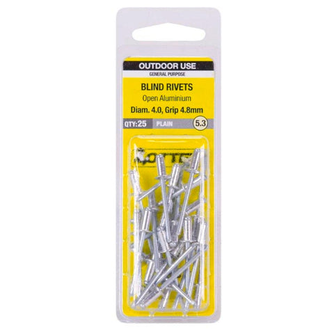 Otter Open Aluminium Blind Rivets 4x8mm 25 Pack Strong Lightweight - SuperSaverAU - view 1