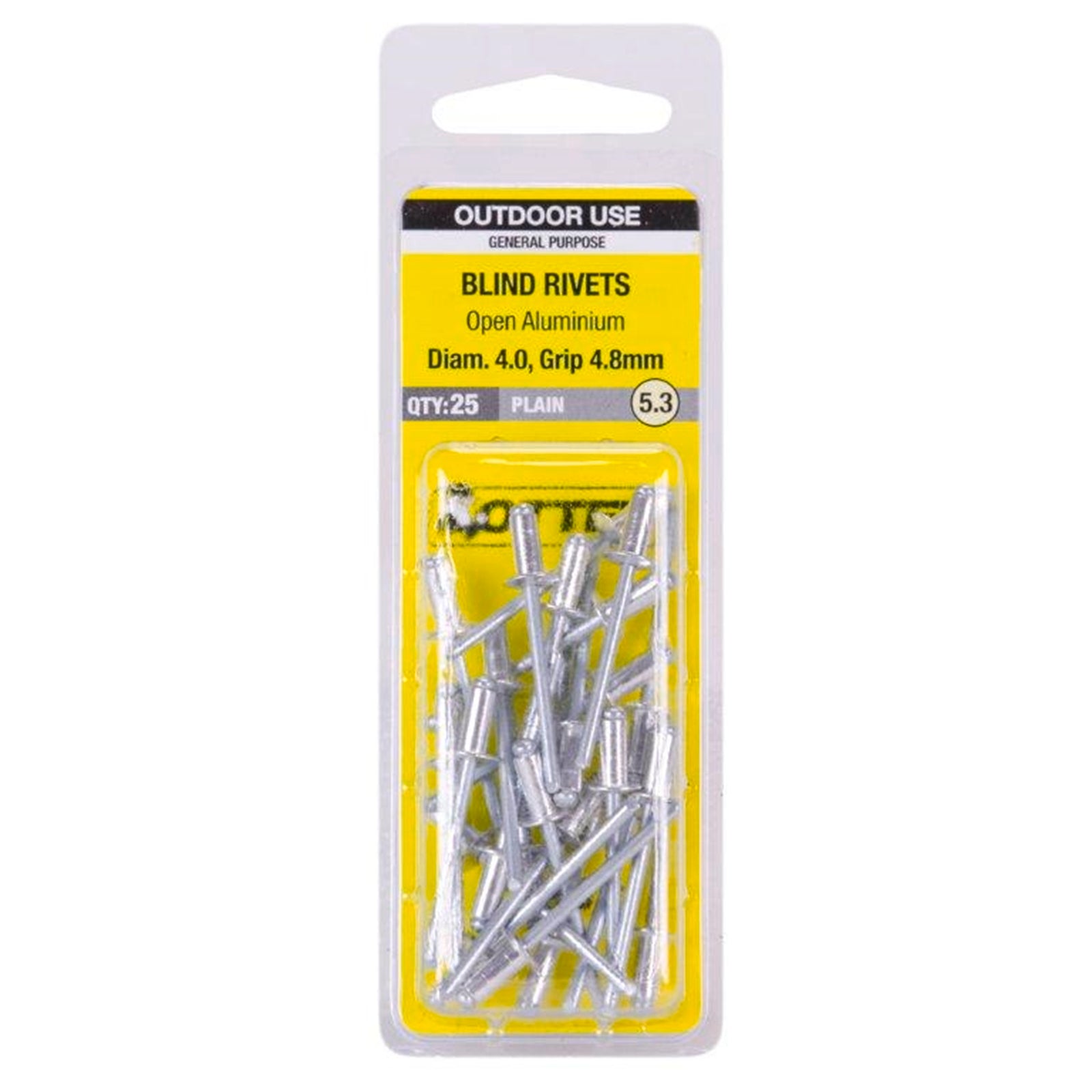 Otter 4.0 x 4.8mm Open Aluminium Blind Rivets 25 Pack