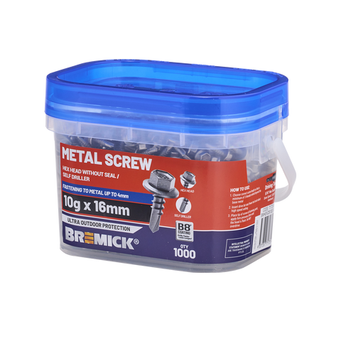 Bremick Metal Hex Screw 10g x 16mm - B8 Coating - 1000 Box - Fine Thread - SuperSaverAU - view 1