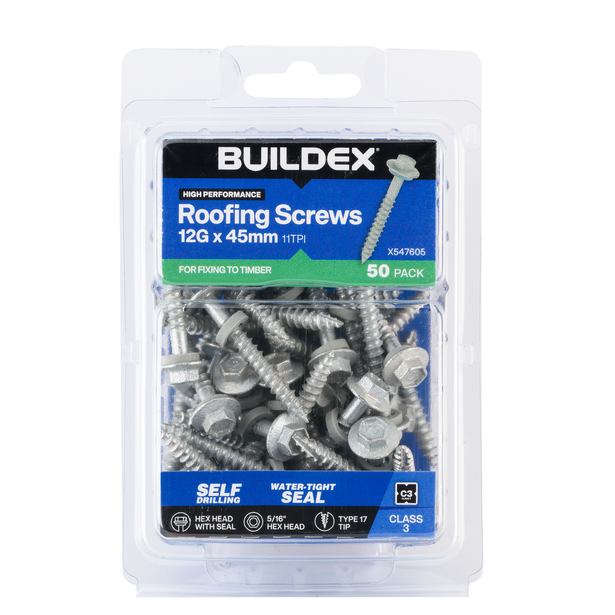Buildex 12g x 45mm Cladding Screws - 50 Pack - Zinc-Alloy - Type 17 Point - SuperSaverAU - view 1