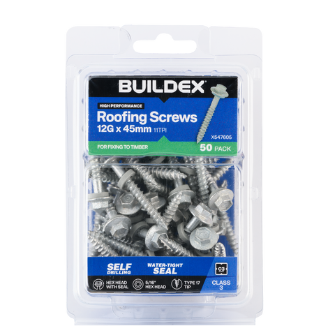 Buildex 12g x 45mm Cladding Screws - 50 Pack - Zinc-Alloy - Type 17 Point - SuperSaverAU - view 1