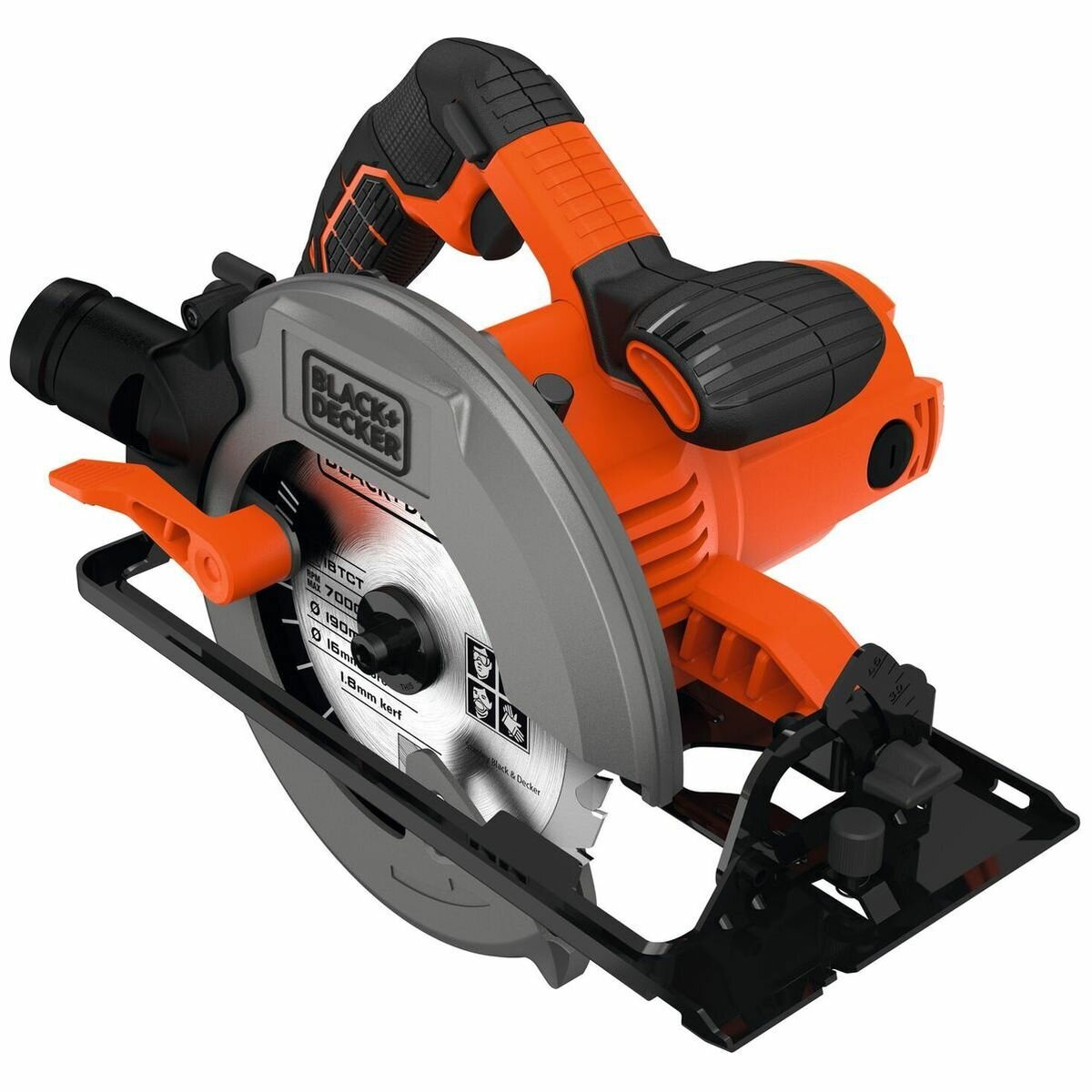 Black & Decker 190mm Circular Saw - 66mm Depth of Cut, 45 Degree Bevel, Dust Extraction Ports - CS1550-XE