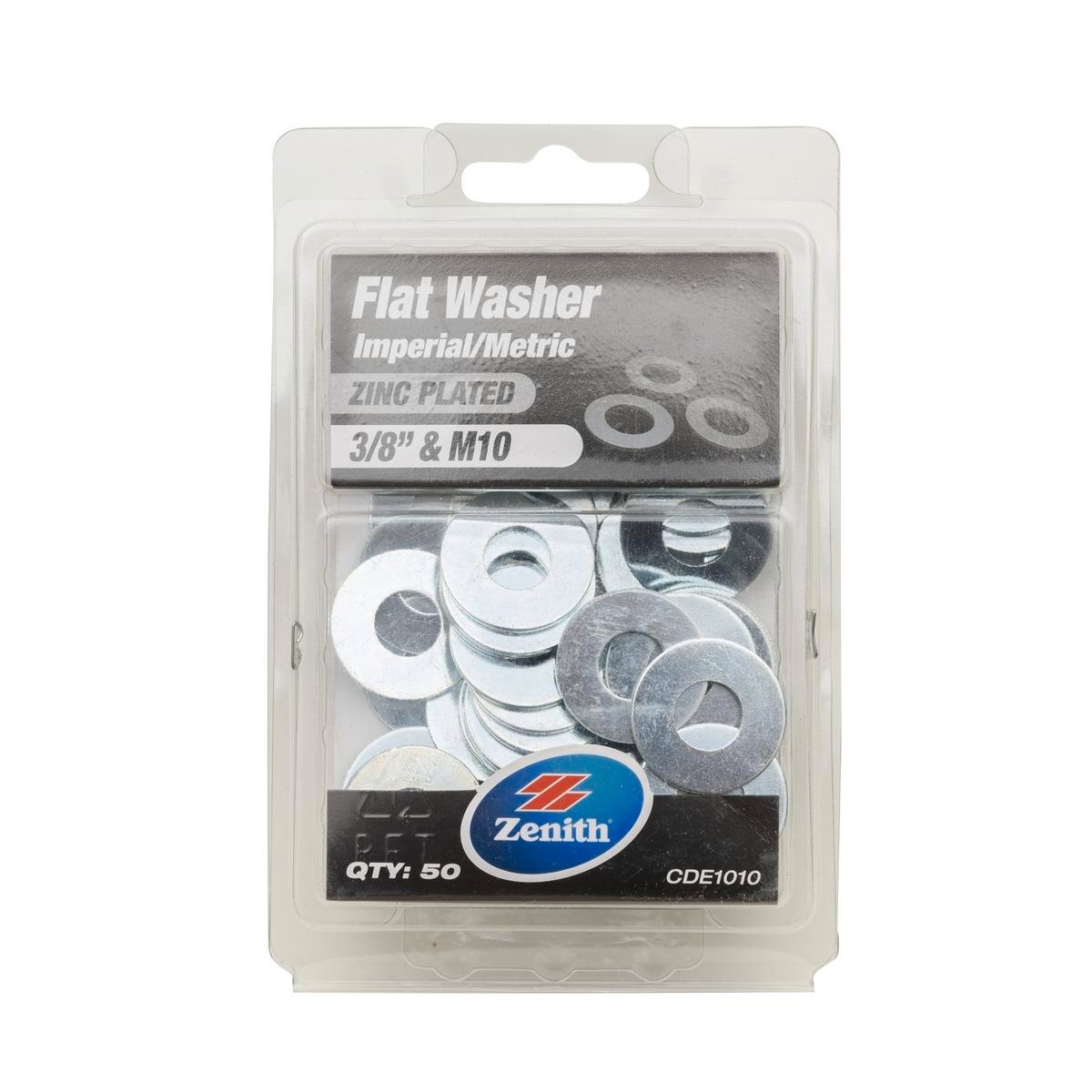 Zenith 3/8" M10 Zinc Plated Round Flat Washer - 50 Pack