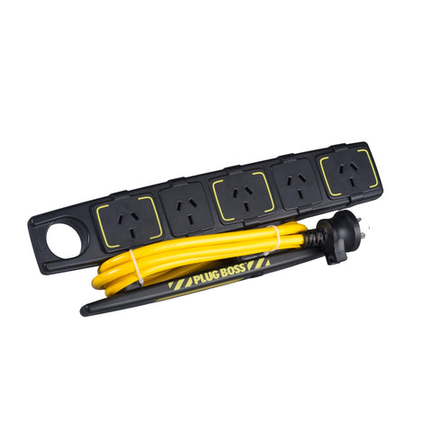 HPM PlusBoss 5 Outlet Powerboard, Wide-Spaced 10A Overload Protected Yellow/Black D105PBOSS5