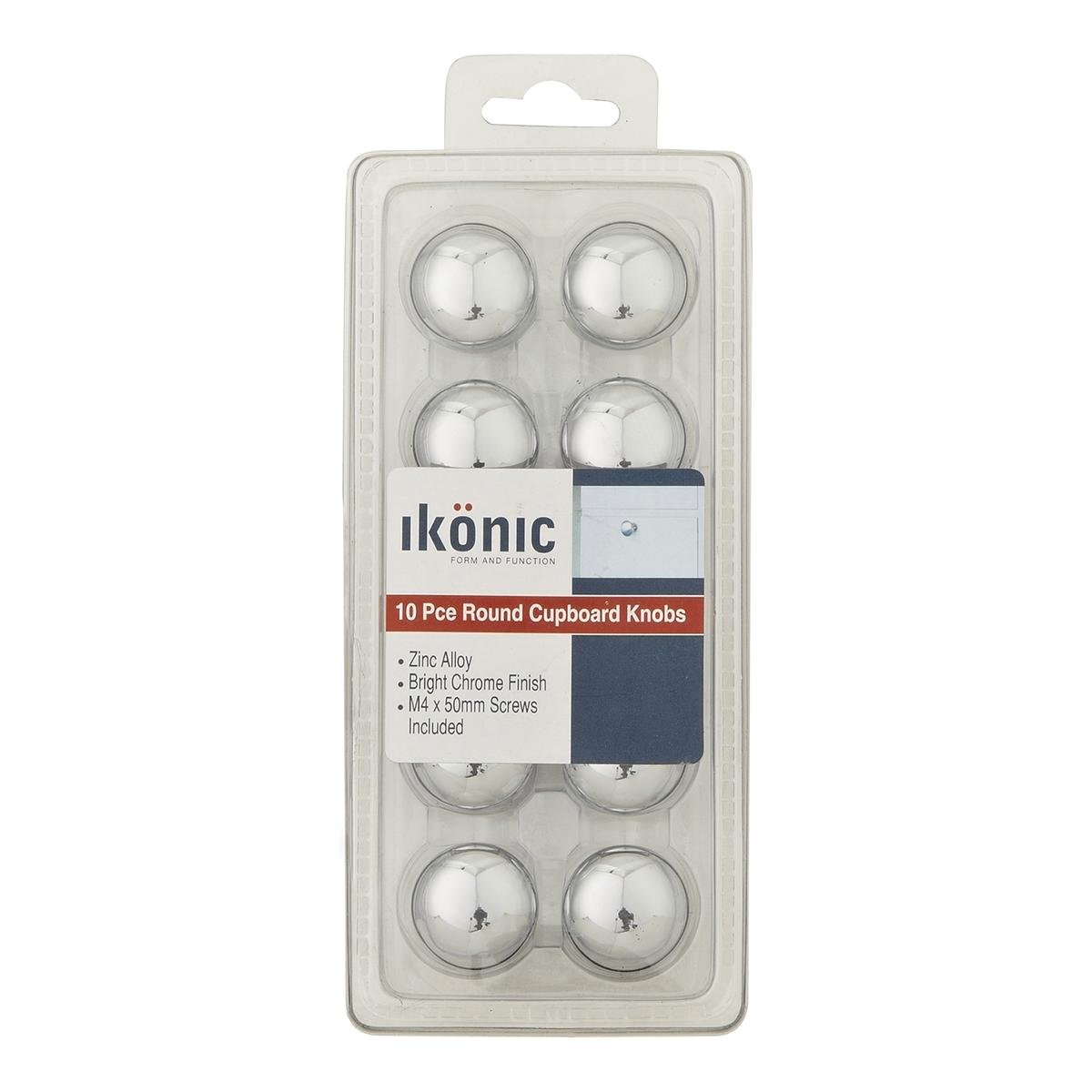Ikonic 30mm Bright Chrome Zinc Alloy Mushroom Cupboard Knob, 10 Pack