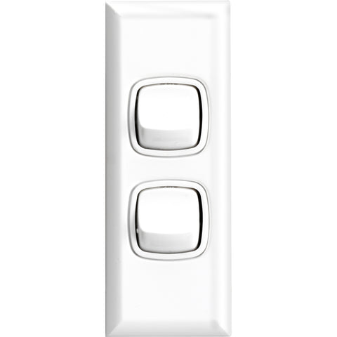 HPM EXCEL 2 Gang Architrave Switch - Matt White 10A 240V ABS Indoor CDXLA770/2WEWE