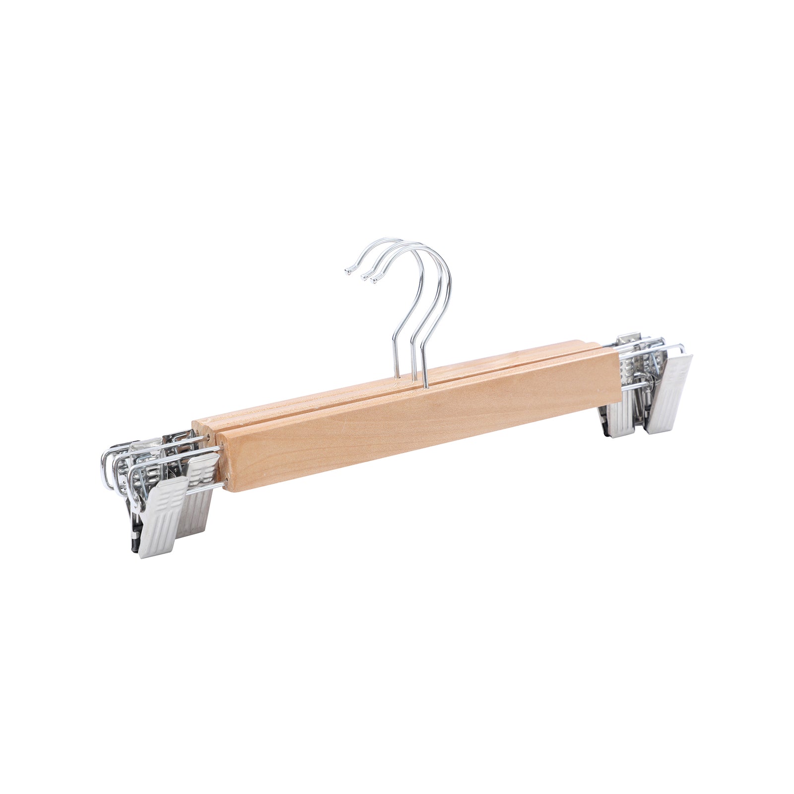 Practa Wooden Clip Clothes Hangers 3 Pack - 330mm Natural Skirt & Trouser Hangers