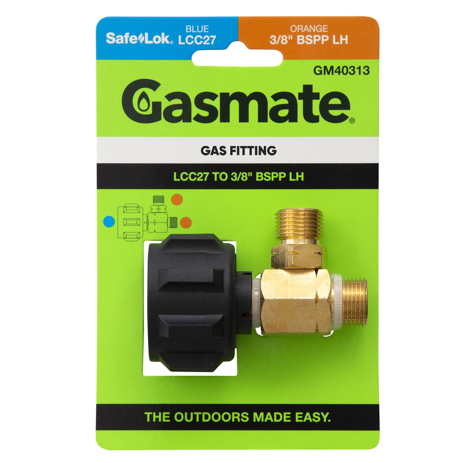 Gasmate Adaptor LCC27 to Twin 3/8" BSPP LH Brass Dual Appliance Fitting