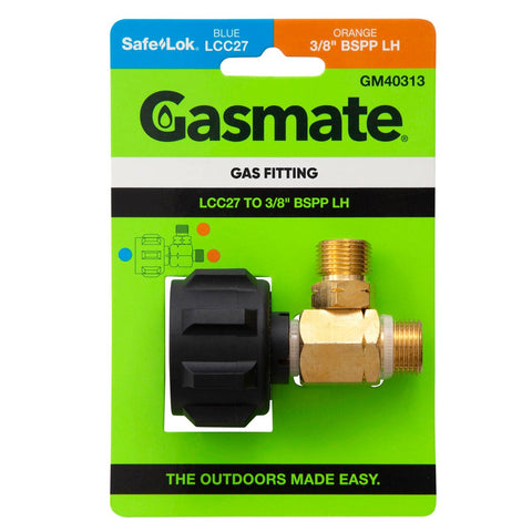 Gasmate Adaptor LCC27 to Twin 3/8" BSPP LH Brass Dual Appliance Fitting