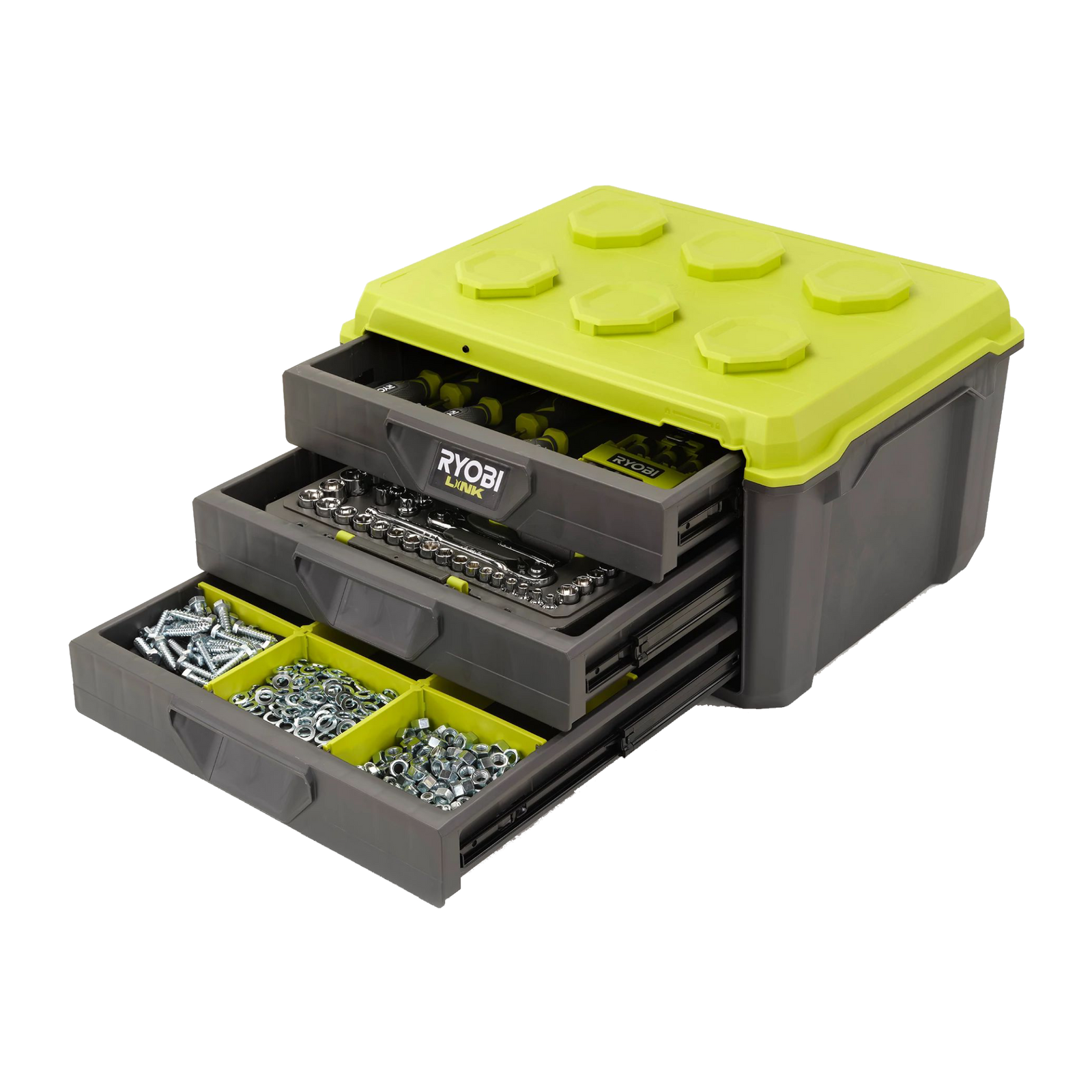 Ryobi LINK 3-Drawer Toolbox, Modular Storage with Extendable Drawers