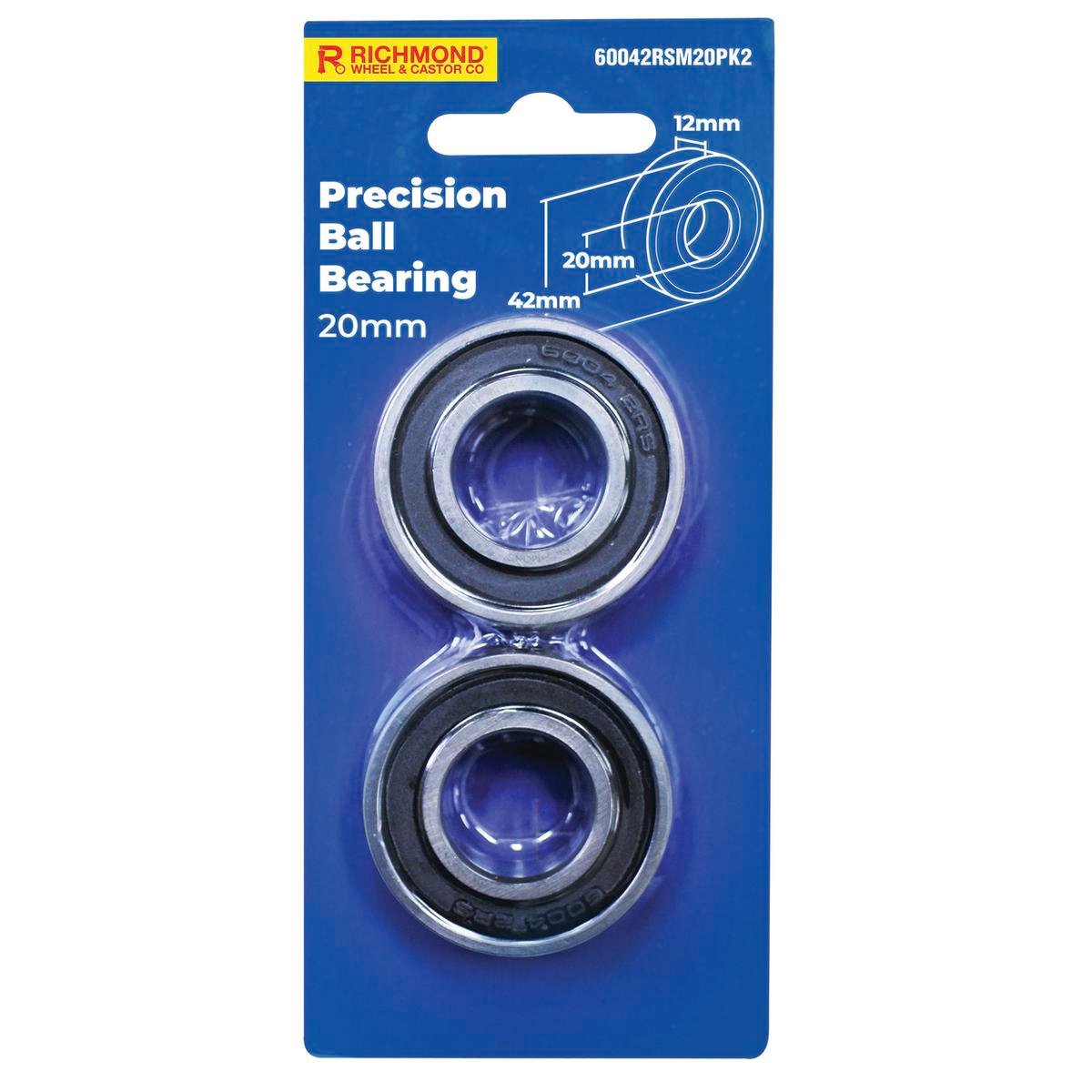 Richmond 42 x 20 x 12mm Chrome Steel Rubber Sealed Bearing - 2 Pack