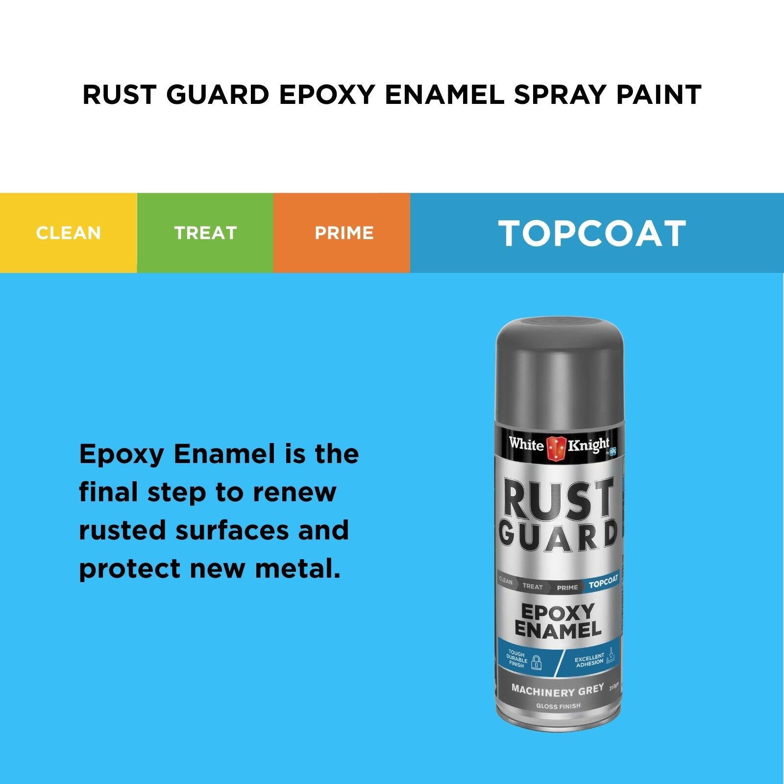White Knight Rust Guard 310g Machinery Grey Gloss Epoxy Enamel Spray Paint
