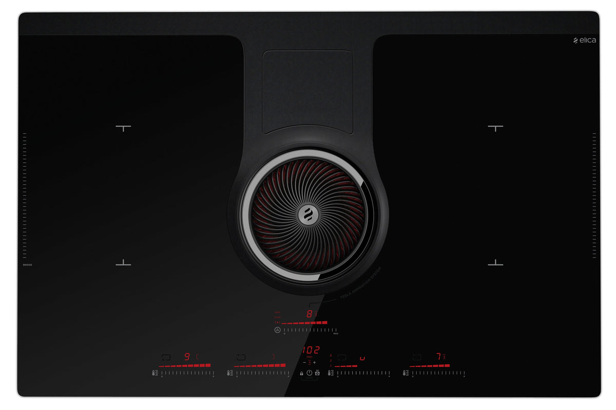 Elica 83cm Induction Cooktop with Ducted Ventilation - Black Glass, 9 Fan Speeds - NIKOLATESLAHPBLA83