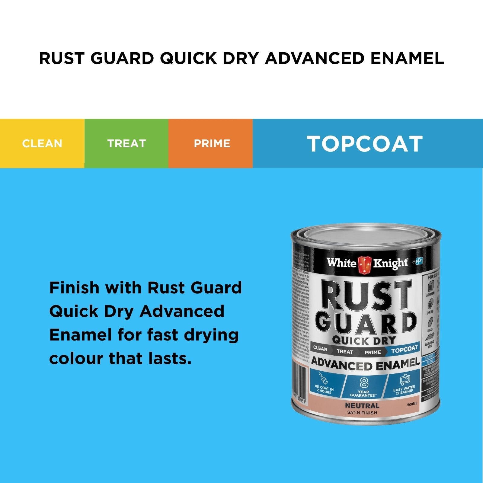 White Knight Rust Guard 500ml Neutral Satin Quick Dry Advanced Enamel Paint