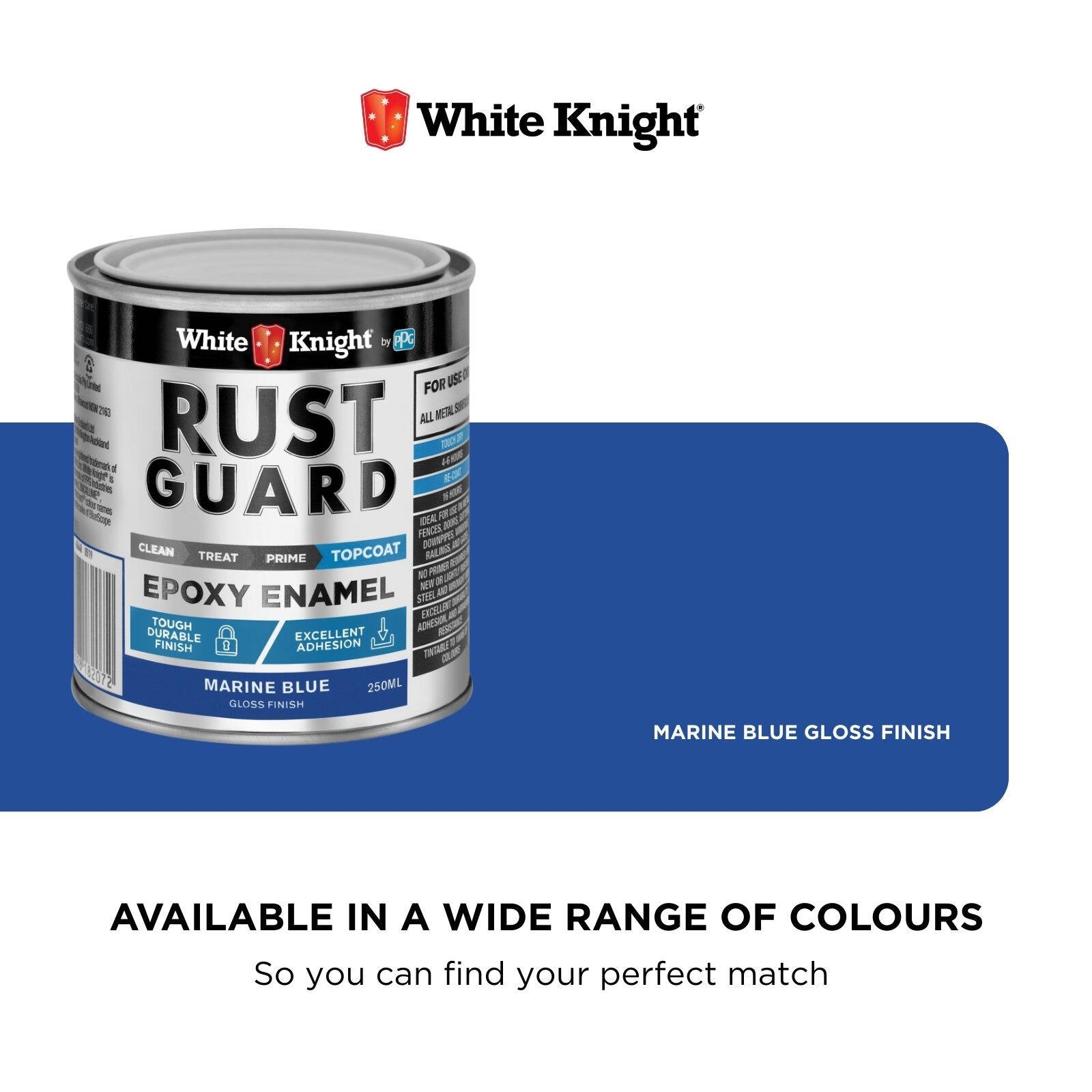 White Knight Rust Guard 250ml Marine Blue Gloss Epoxy Enamel Metal Paint