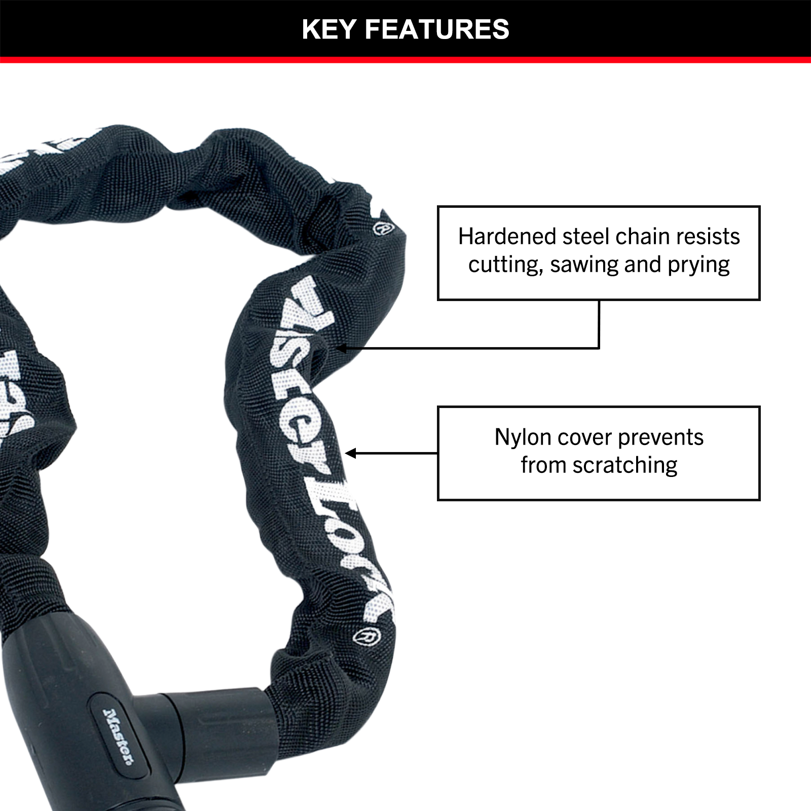 Master Lock 8mm x 0.9m Covered Chain With Integrated Key Lock, Steel, Nylon Covered