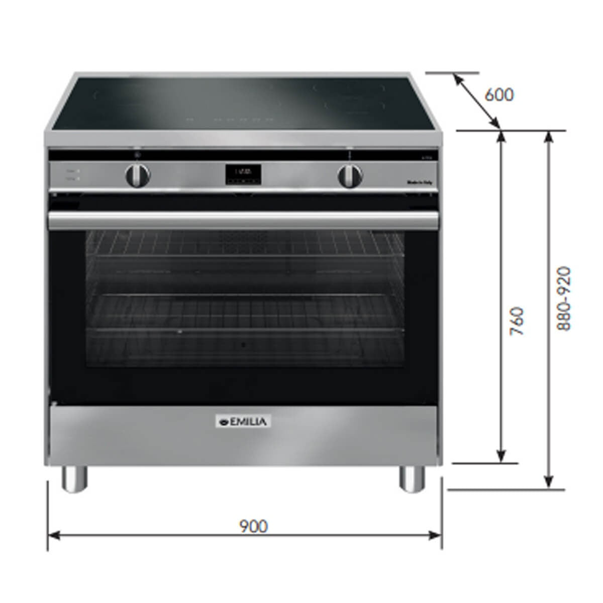 Emilia 90cm Freestanding Induction Oven 140L - Stainless Steel, Five-Zone Cooktop with Boost - EMIND96FS