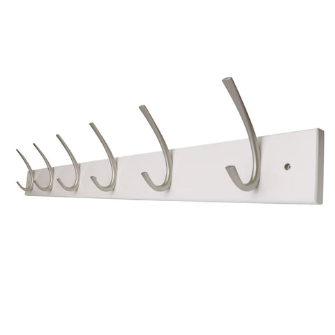 Adoored 6 Double Hook White Board Deco Hook Rack MDF - Satin Chrome