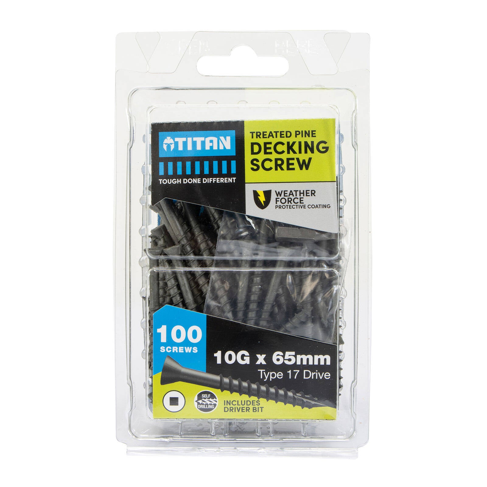 Titan Weather Force Deck Treated Pine Screws 10G x 65mm Type 17 Trim Head - 100 Pack