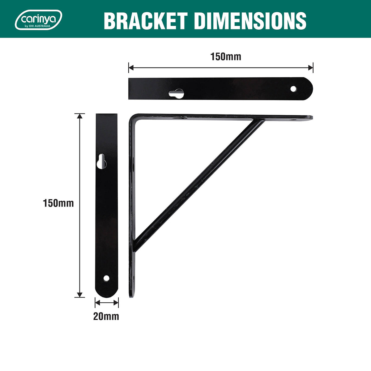Carinya 150 x 150mm Black Powder Coated Steel Studio Stayed Bracket, 125kg