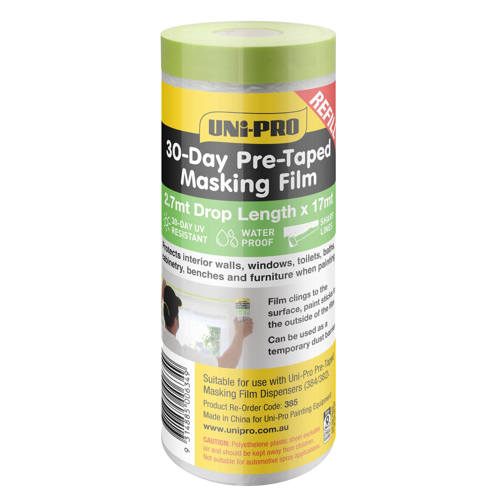 UNi-PRO 2700mm x 17m 30-Day Pre-Taped Masking Tape and Film Refill