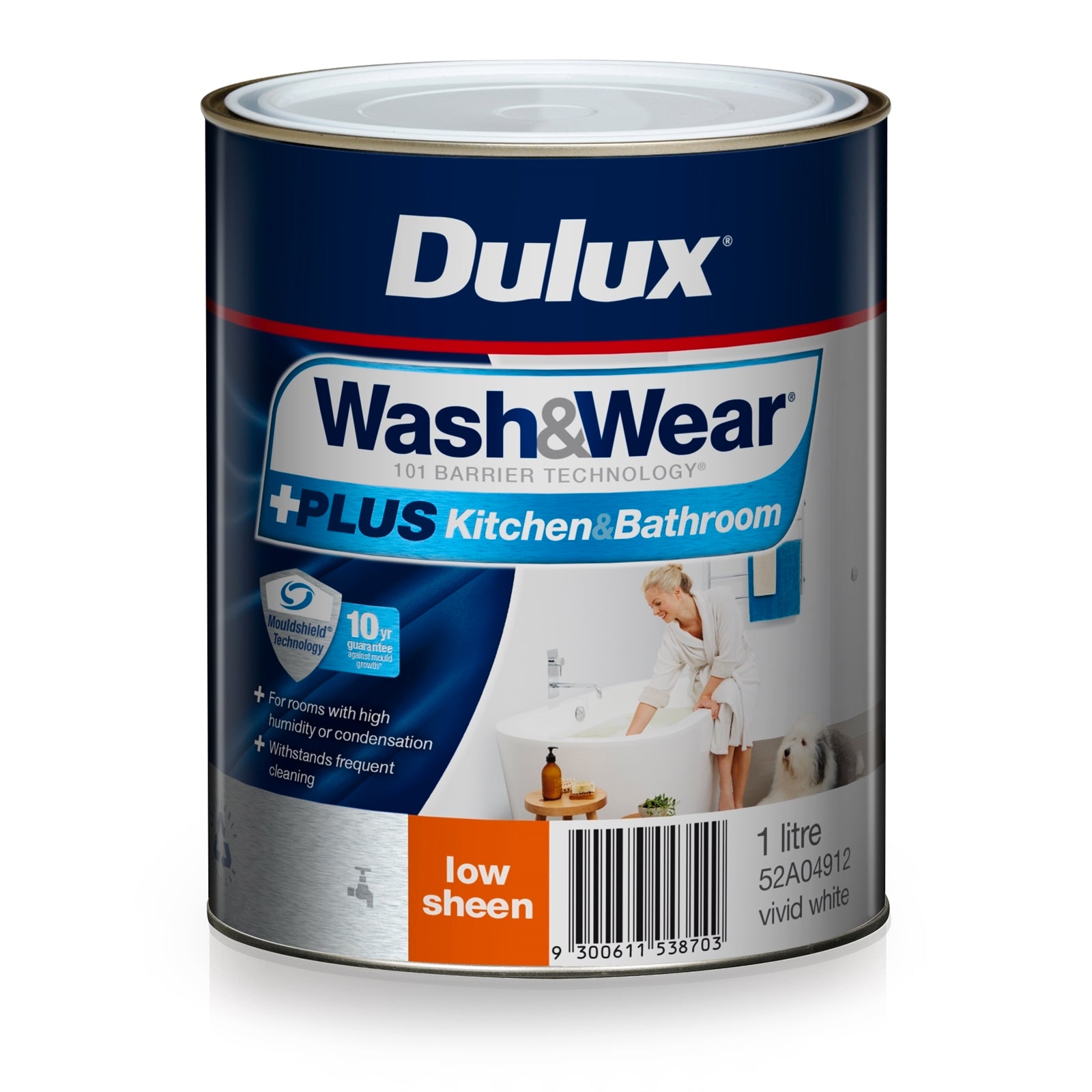 Dulux 1L Wash & Wear +PLUS Kitchen & Bathroom Low Sheen Interior Paint - Vivid White