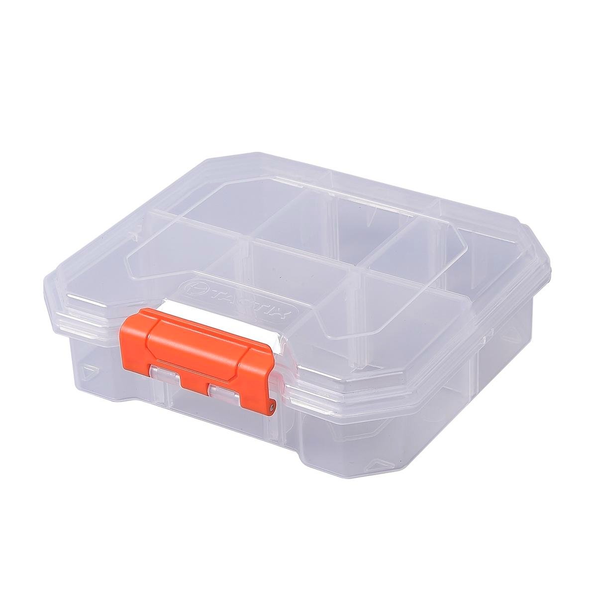 Tactix 6 Compartment Storage Box Transparent Polypropylene Removable Dividers Stackable