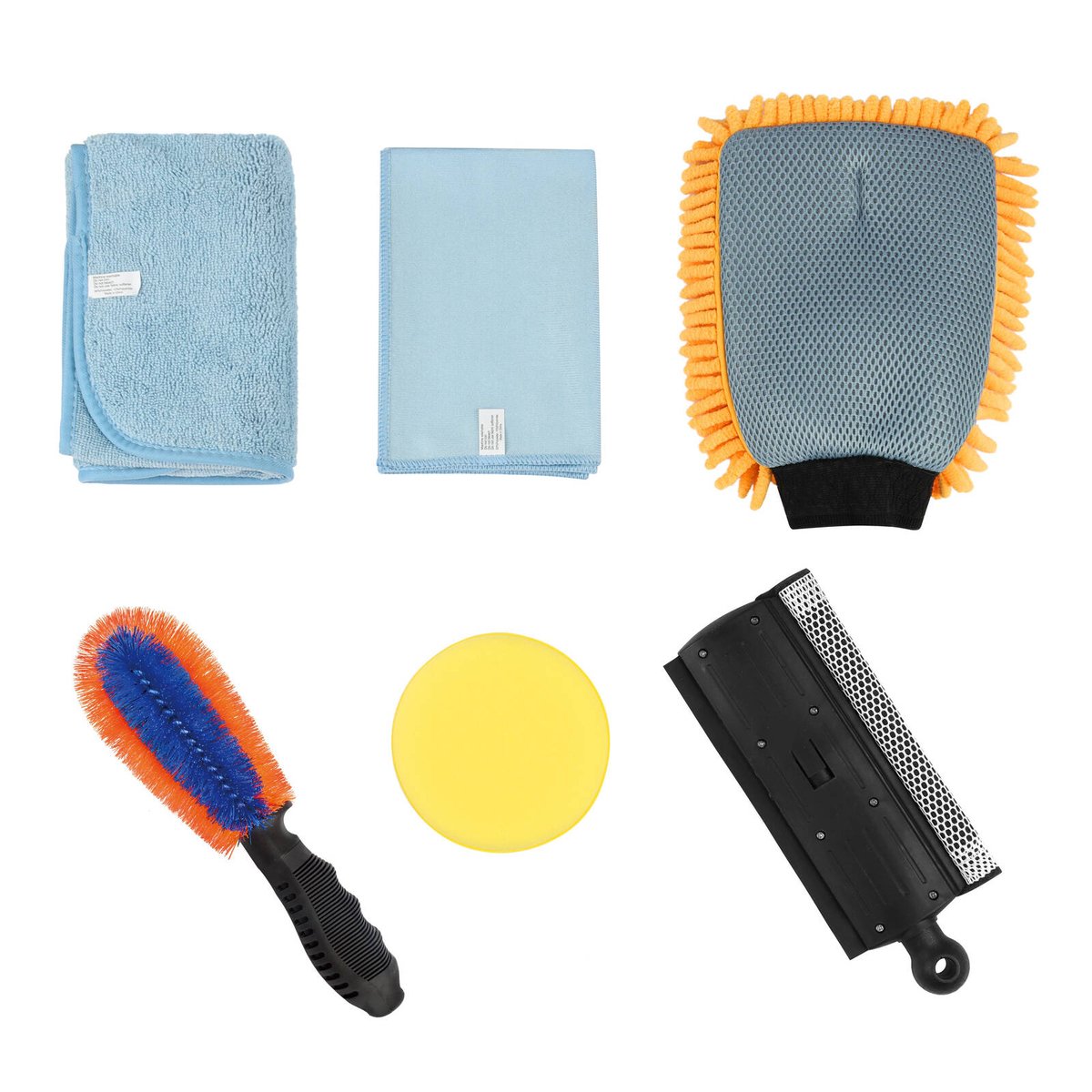 All Set 6 Piece Microfibre Car Cleaning Kit with Mitt, Towels, Brush & Squeegee