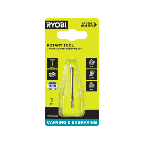Ryobi 3.2mm Carbide Grooved Cylinder Engraving Burr for Rotary Tools