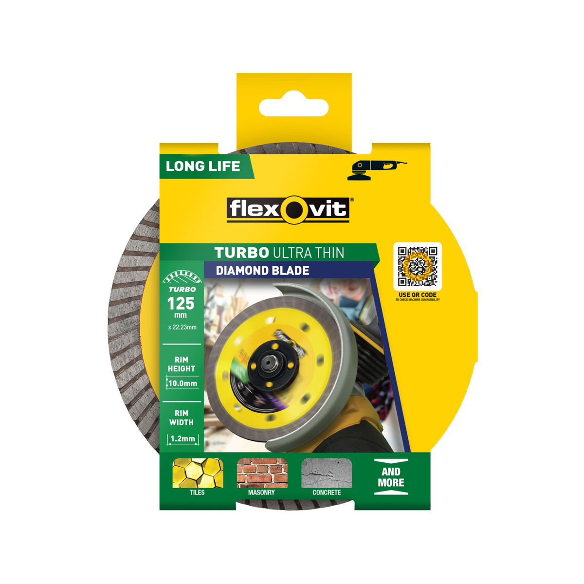 Flexovit 125 x 22 x 1.2mm Ultra-Thin Turbo Diamond Blade, Clean Cut for Grinders