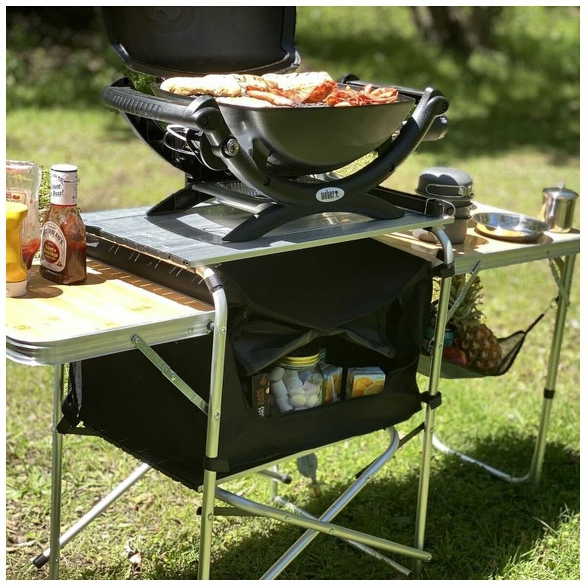 BlackWolf camp kitchen - bamboo work tops, aluminium frame, breeze blocker, zip cupboard - 32S001511571000