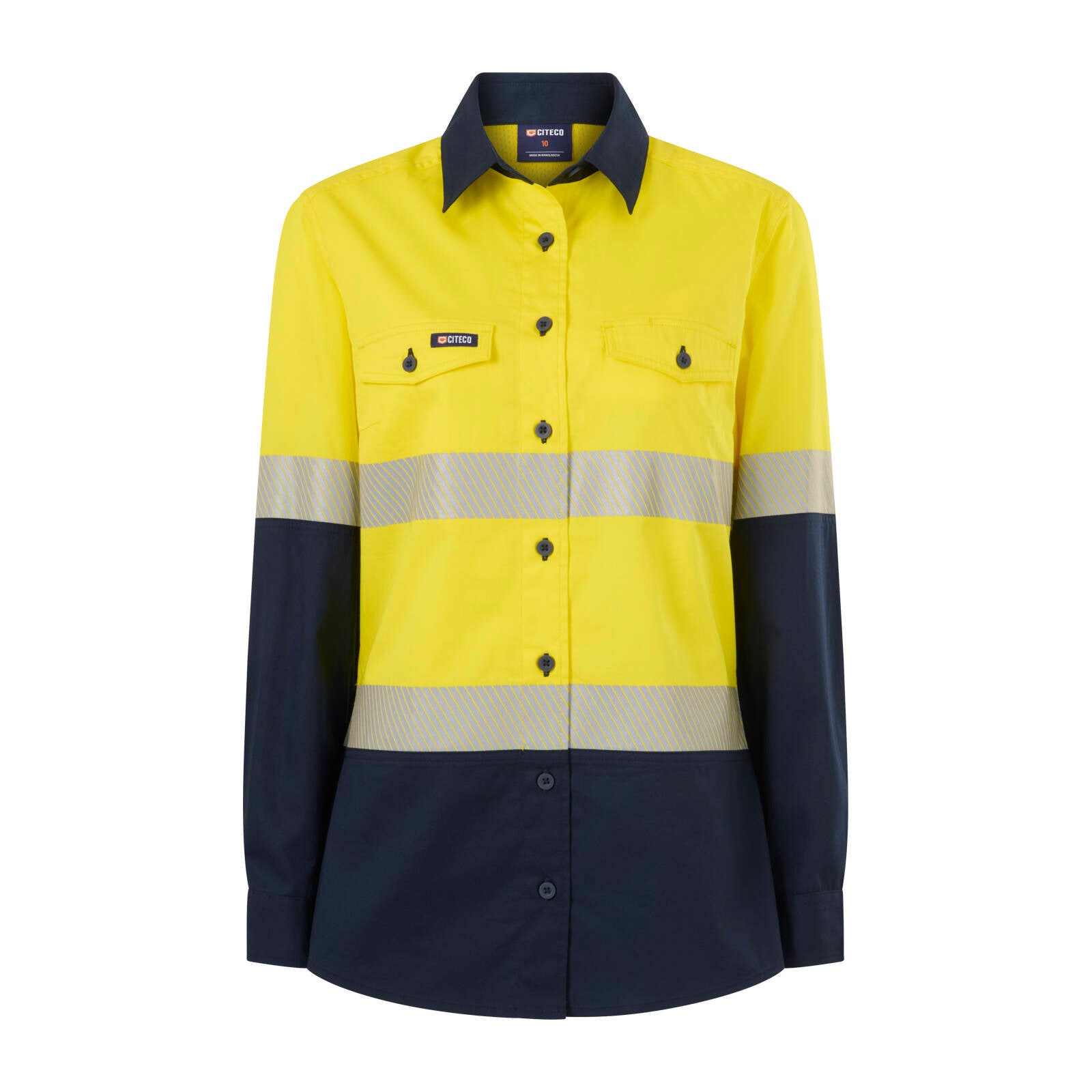 Citeco Women's Yellow/Navy Hi Vis Long Sleeve Taped Shirt - Size 8