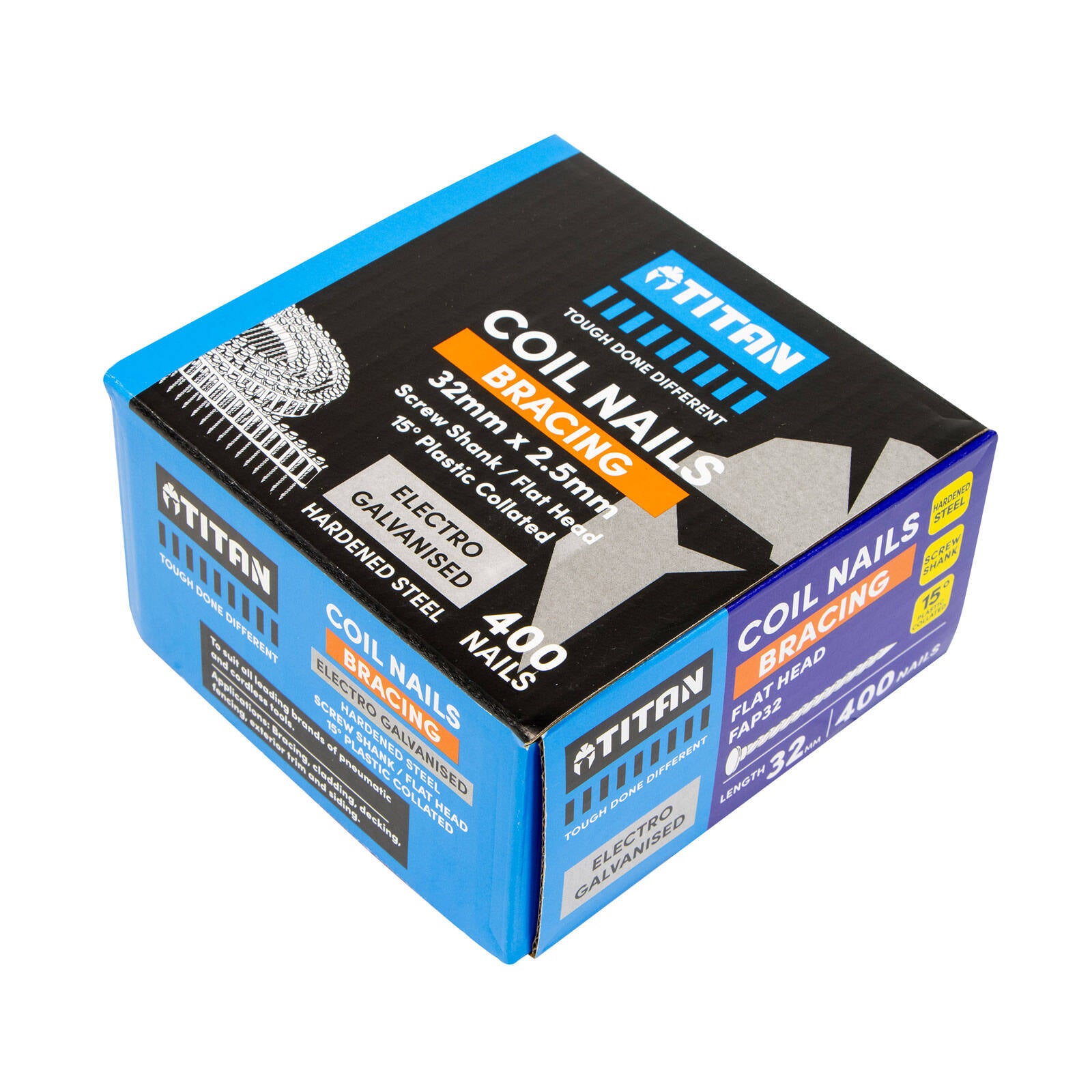 Titan 32 x 2.5mm Hardened Electro Galvanised Collated Coil Nail Screws 400 Pack