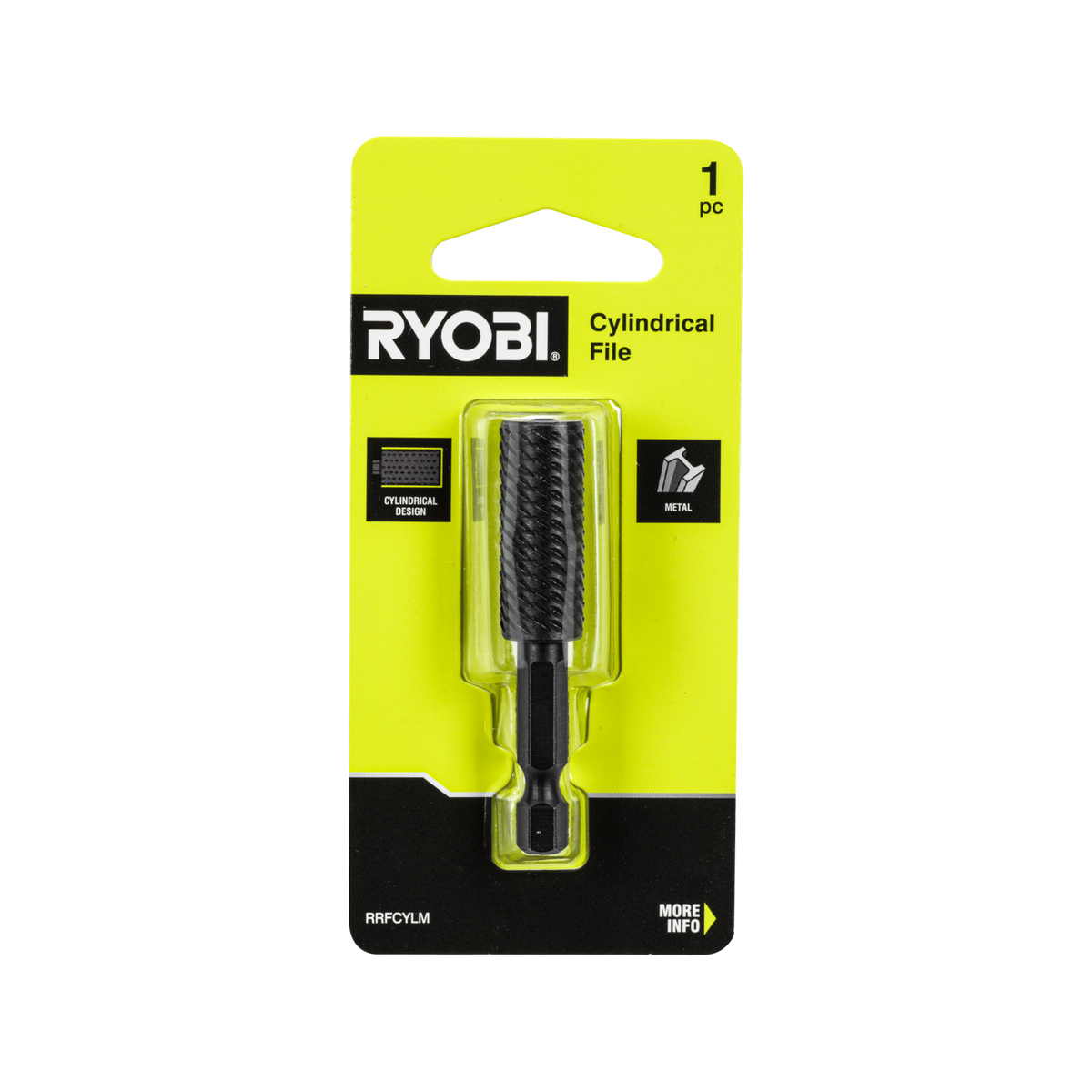 Ryobi Metal Cylindrical Rotary File - 1/4" Hex Shank, Black Oxide